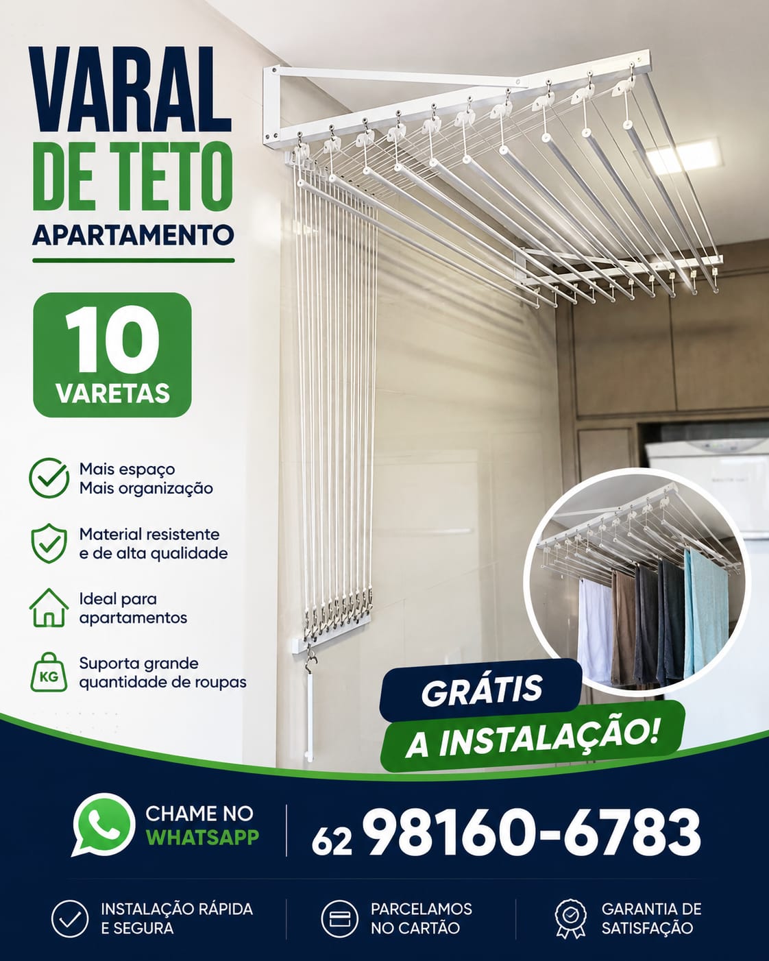 Varal instalado em apartamento moderno